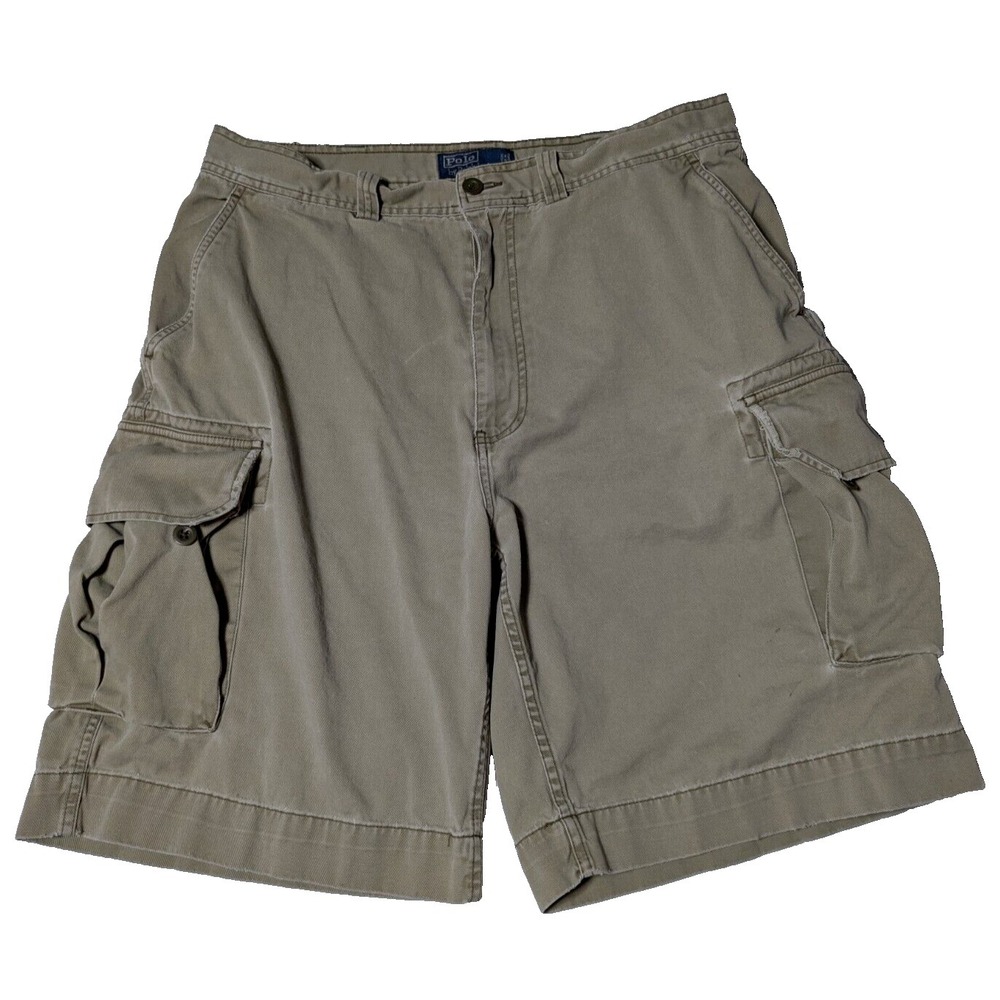 VTG POLO RALPH LAUREN Men 36 Khaki Cotton Wellworn‎ Cargo Shorts